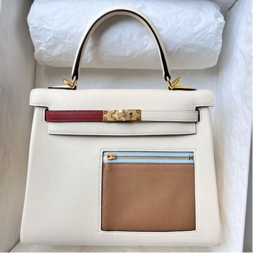 Hermes Kelly Colormatic 25 Handmade Bag in Nata Swifit Leather