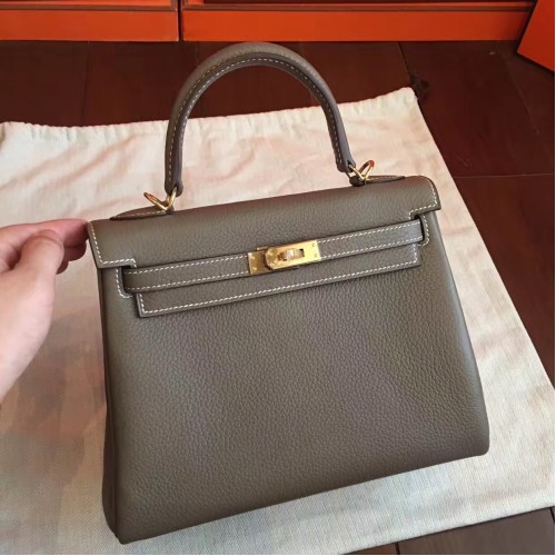 Hermes Etoupe Clemence Kelly 25cm Retourne Handmade Bag