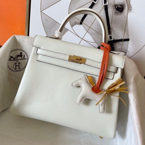 Hermes Kelly Retourne 25 Handmade Bag In Craie Swift Calfskin