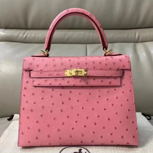 Hermes Kelly 25cm Handmade Bag In Terre Cutie Ostrich Skin