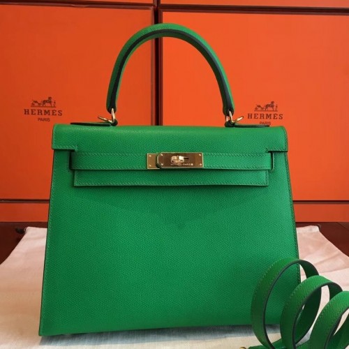 Hermes Bamboo Epsom Kelly Sellier 28cm Handmade Bag