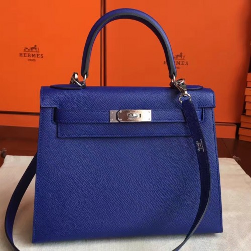 Hermes Blue Electric Epsom Kelly Sellier 28cm Handmade Bag