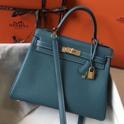 Hermes Blue Jean Clemence Kelly 28cm Bag