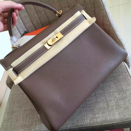 Hermes Etoupe Clemence Kelly Retourne 28cm Handmade Bag