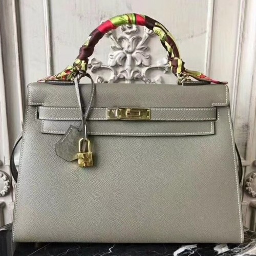 Hermes Grey Epsom Kelly 32cm Sellier Bag