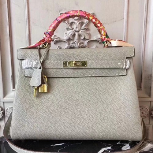 Hermes Light Grey Clemence Kelly 32cm Retourne Bag