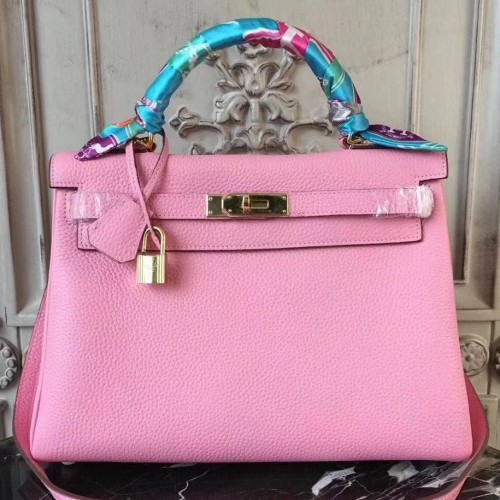 Hermes Pink Clemence Kelly 32cm Retourne Bag