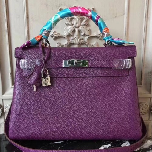 Hermes Purple Clemence Kelly 32cm Retourne Bag