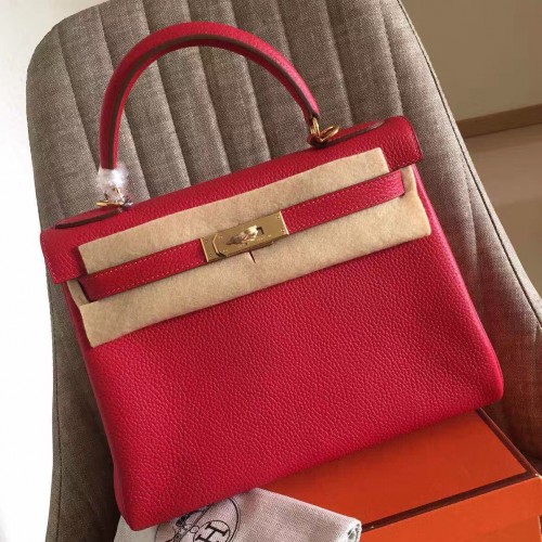 Hermes Red Clemence Kelly Retourne 32cm Handmade Bag