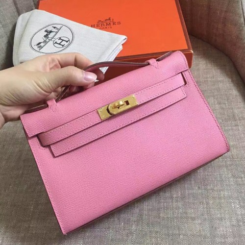 Hermes Pink Epsom Kelly Pochette Handmade Bag