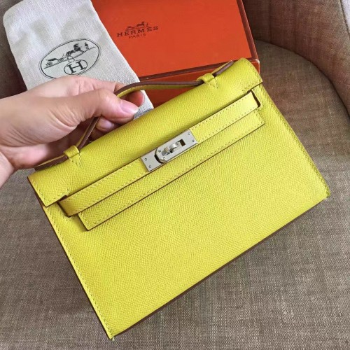 Hermes Soufre Epsom Kelly Pochette Handmade Bag