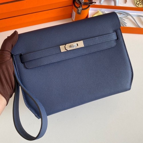 Hermes Kelly Depeches 25 Pouch in Blue Saphir Epsom Calfskin