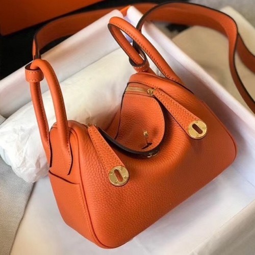 Hermes Mini Lindy Bag In Orange Clemence Leather