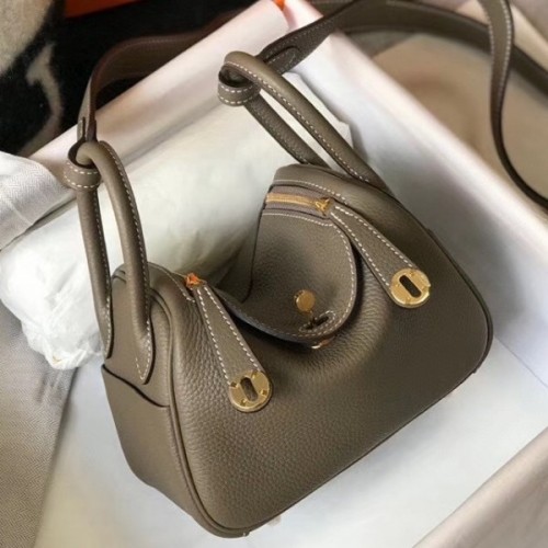 Hermes Mini Lindy Bag In Taupe Clemence Leather