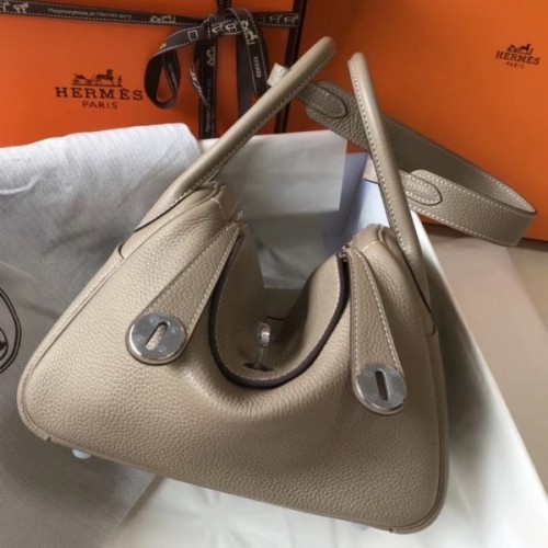 Hermes Lindy 26cm Bag In Gris Tourterelle Clemence With PHW