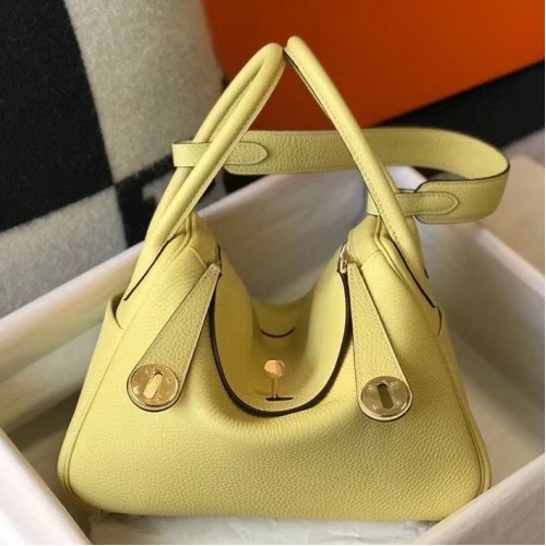 Hermes Lindy 26cm Bag In Jaune Poussin Clemence Leather