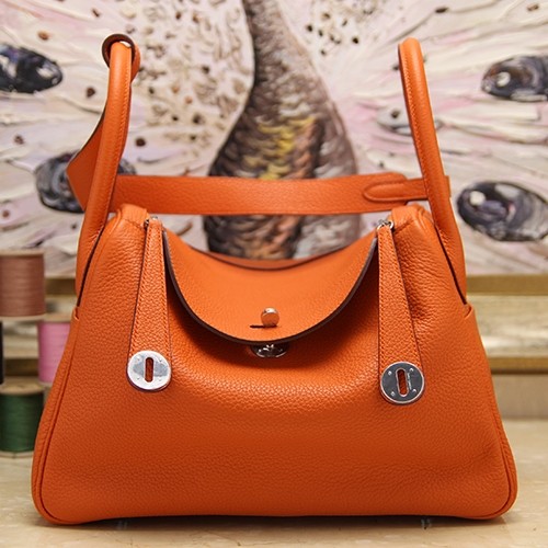 Hermes Orange Clemence Lindy 30cm Bag