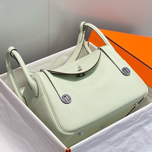 Hermes Lindy 30cm Bag In Vert Fizz Clemence Leather