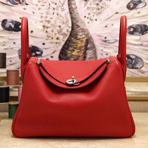 Hermes Red Clemence Lindy 34cm Bag