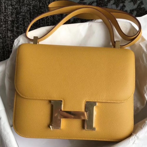 Hermes Epsom Constance 24cm Jaune Handmade Bag