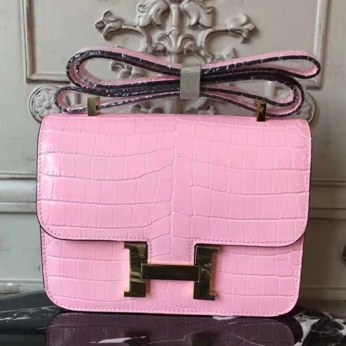 Hermes Pink Constance MM 24cm Crocodile Bag