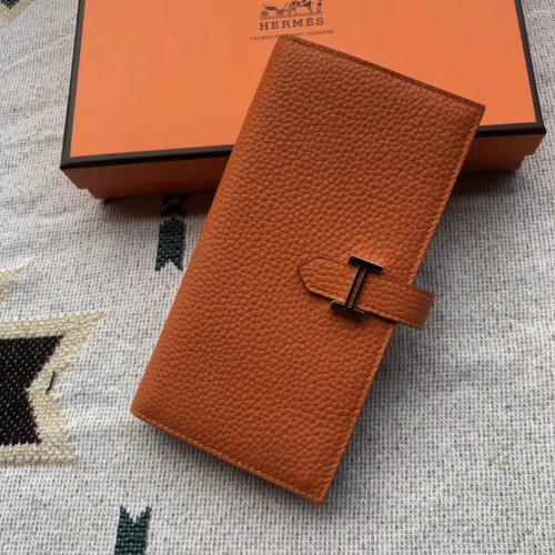 Hermes Orange Togo Leather Bearn Gusset Wallet