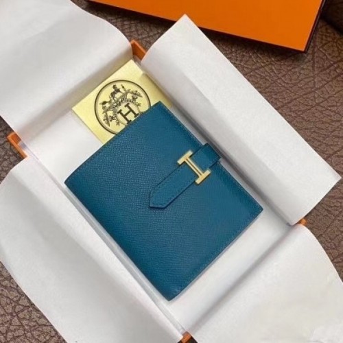 Hermes Bearn Compact Wallet In Blue Izmir Epsom Leather