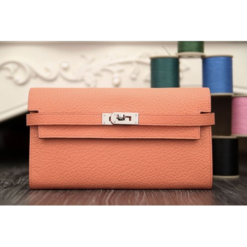 Hermes Kelly Longue Wallet In Crevette Clemence Leather