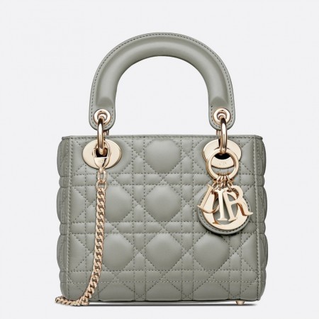 Dior Mini Lady Dior Bag In Grey Cannage Lambskin