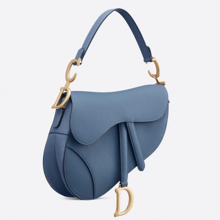 Dior Saddle Bag In Denim Blue Grained Calfskin