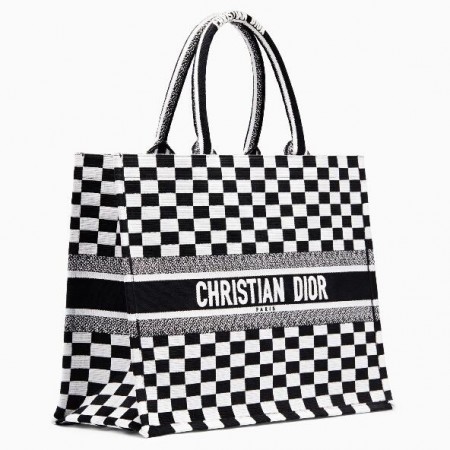 Previous Previous Dior Book Tote Bag In Black/White Checkered Canvas