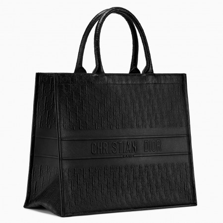 Dior Book Tote Bag In Black Oblique Embossed Calfskin