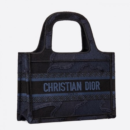 Dior Mini Book Tote Bag In Blue Camouflage Canvas