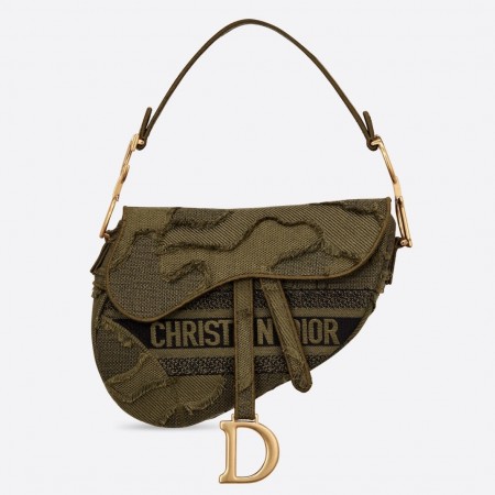 Dior Saddle Bag In Green Camouflage Canvas