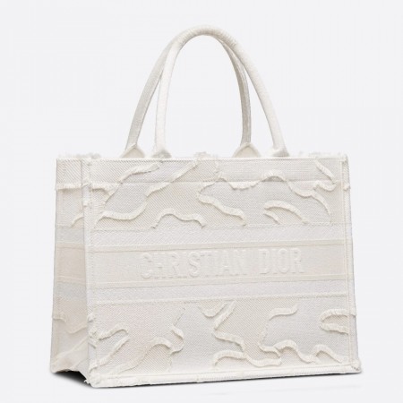 Dior Small Book Tote In White Camouflage Embroidered Canvas