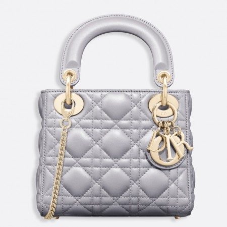 Dior Mini Lady Dior Bag In Grey Pearly Lambskin