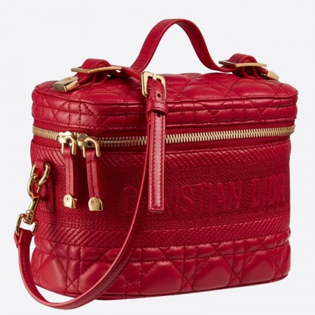 Dior Small Travel Vanity Case In Red Cannage Lambskin