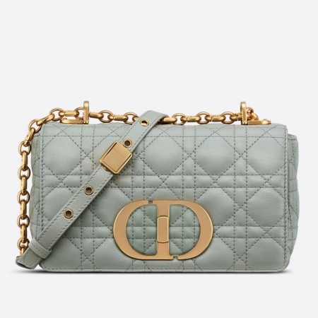 Dior Small Caro Bag In Grey Cannage Calfskin