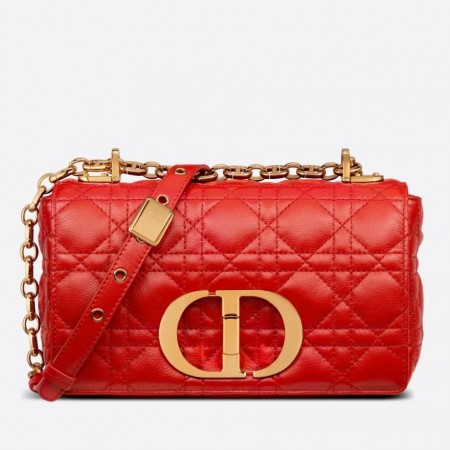 Dior Small Caro Bag In Red Cannage Calfskin