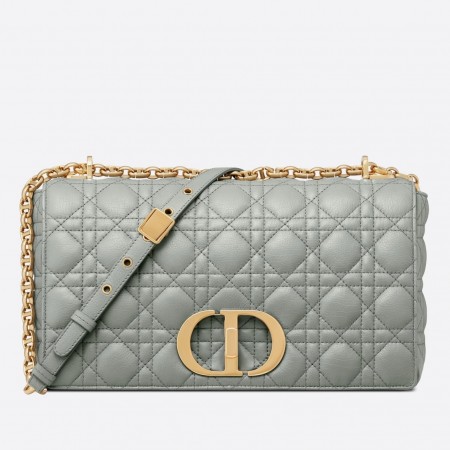 Dior Large Caro Bag In Grey Cannage Calfskin