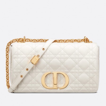 Dior Caro Medium Bag In White Cannage Calfskin