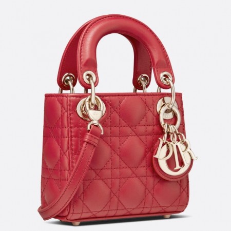 Dior Micro Lady Dior Bag In Red Cannage Lambskin