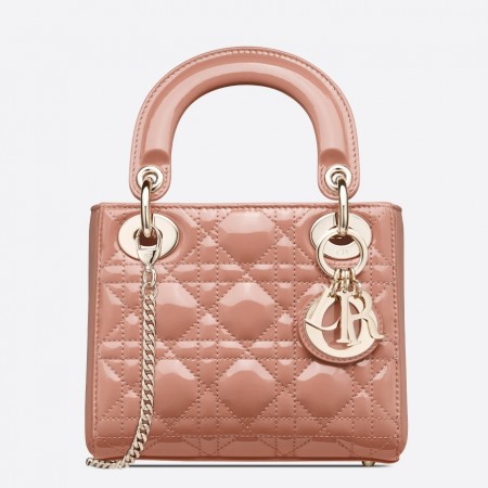 Dior Mini Lady Dior Bag In Beige Patent Calfskin