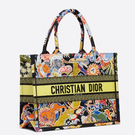 Dior Medium Book Tote In Black Zodiac Fantastico Embroidery