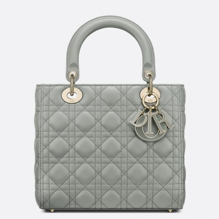 Dior Medium Lady Dior Bag with Enamel Charm In Grey Lambskin