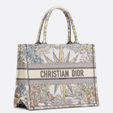 Dior Medium Dior Book Tote In White and Blue Rêve d'Infini Embroidery