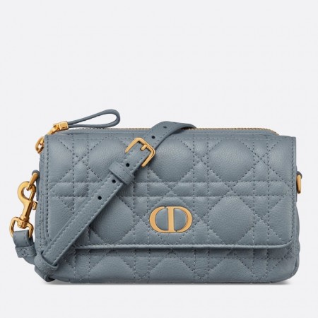 Dior Caro Pouch In Cloud Blue Cannage Calfskin