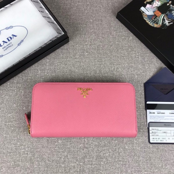 Prada Saffiano Leather Wallet-Watermelon Red FHN-2020-128325