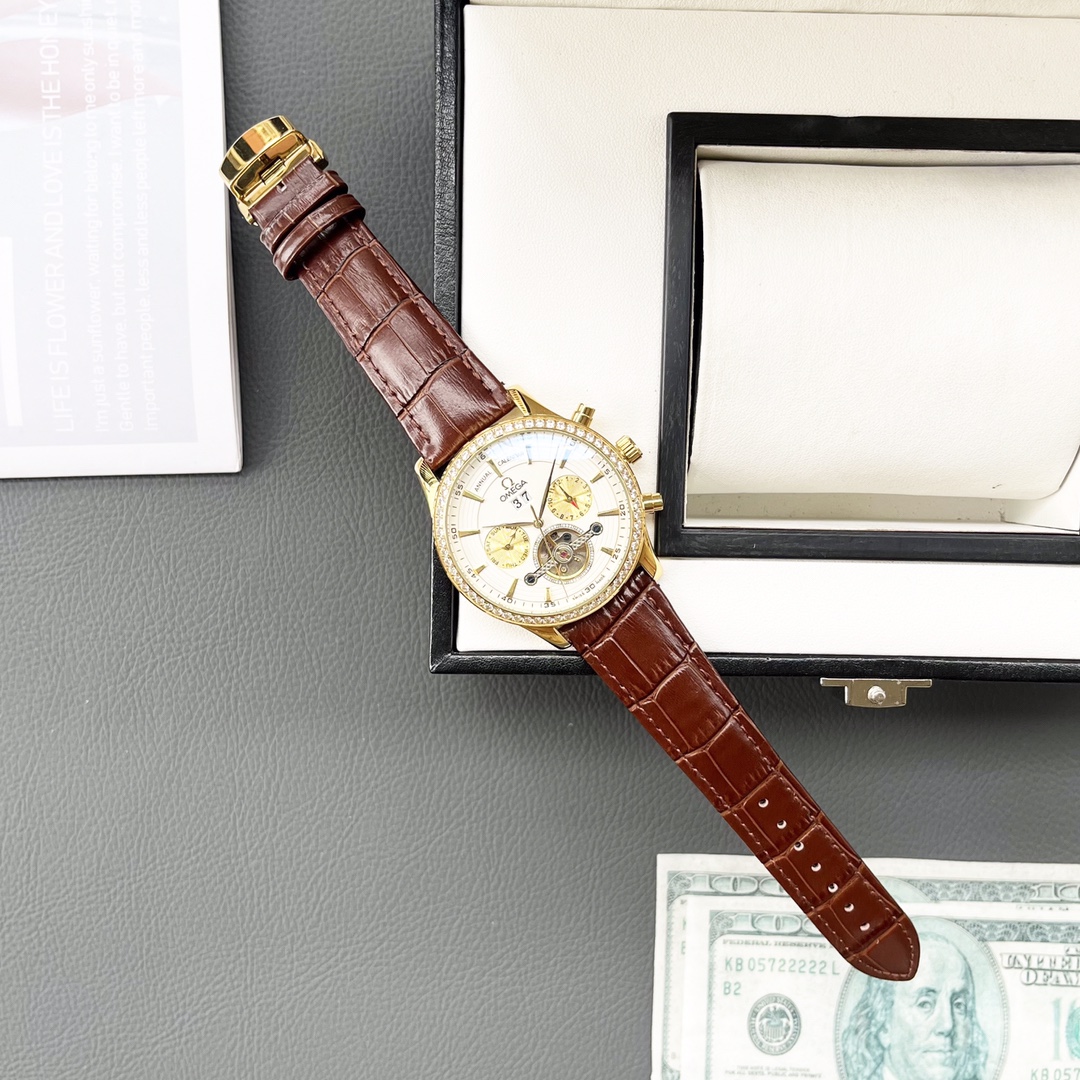 Replica OMEGA Women's Watches 1118 Reddish brown strap and gold frame-silver disk