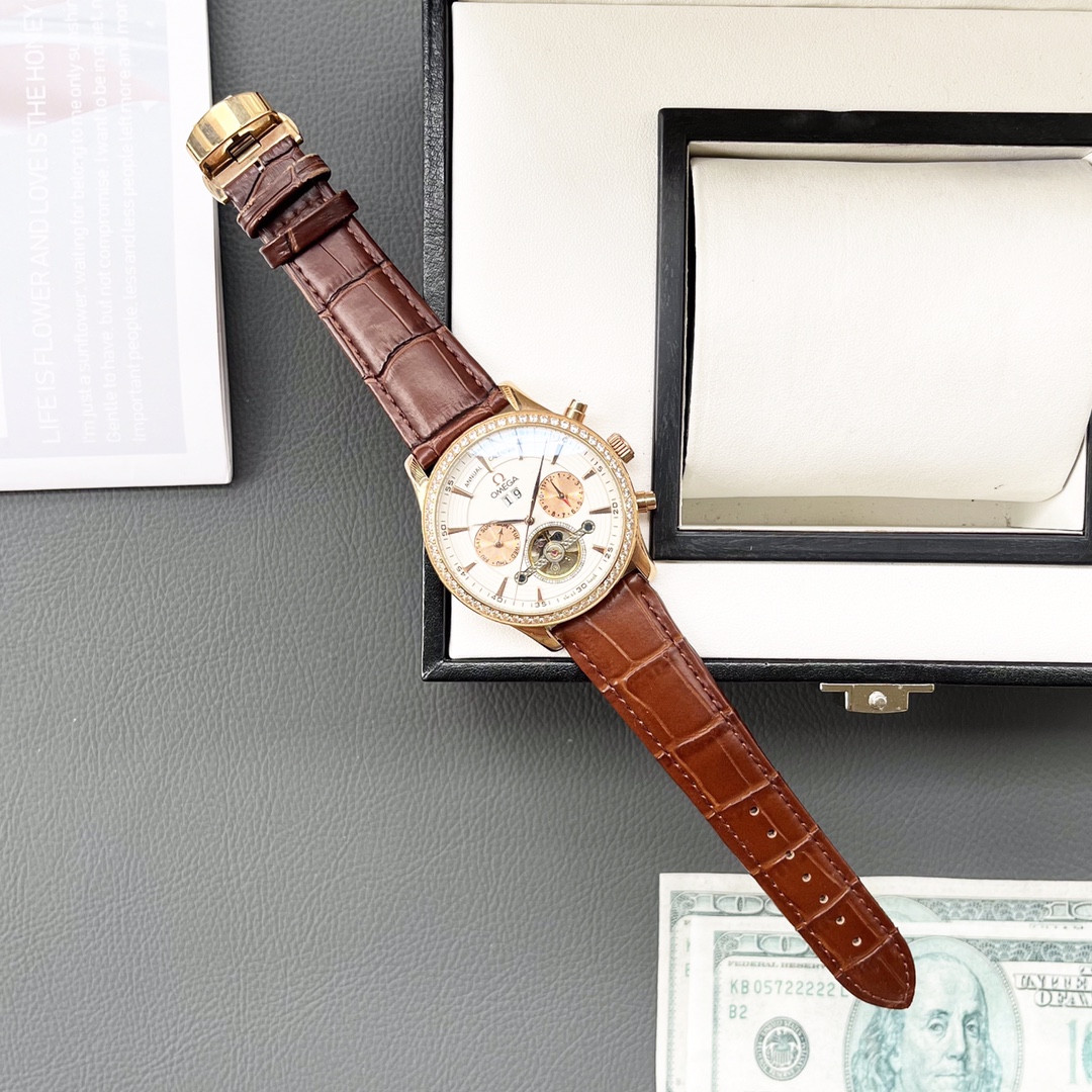 Replica OMEGA Women's Watches 1120 Reddish brown strap and rose gold frame - silver plate